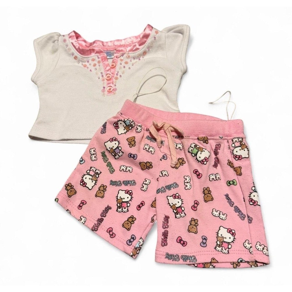 Build A Bear Hello Kitty Outfit Shirt Shorts Pink Pajama Clothes Sanrio